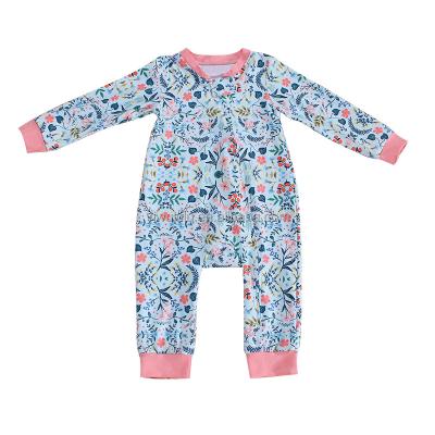 China Long Sleeve OEM Kids Overalls Spring Full Sleeve Floral Zipper Jumper One Piece Baby Romper for sale