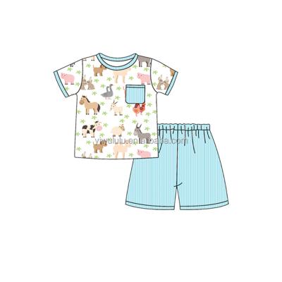 China Wholesale Anti-Static Children Wear Boys Suit Summer Short Sleeved Shorts Milk Silk Printing Outfits for sale