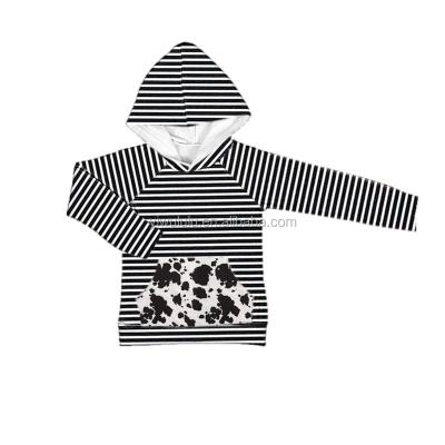 China Lovely Baby Cow Print Stripe Jacket Boutique Winter Hoodie Thick Warm Jacket Black And White Print Windproof Pocket for sale