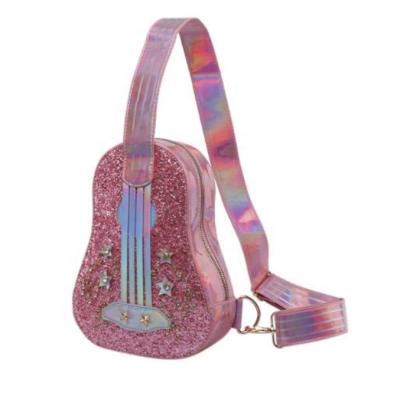 China New Style Waterproof Beautiful Guitar PU Leather Belt Messenger Fancy Sequined Messenger Bag For Women for sale