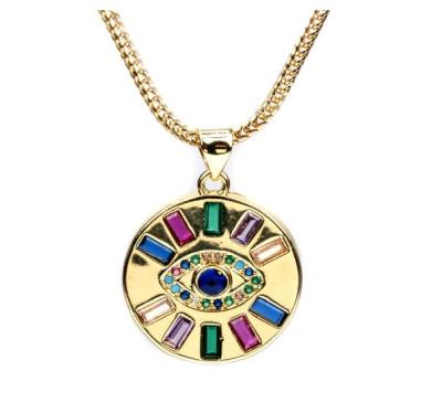 China Factory Price Inlaid Gold Plated Brass Resin Eye Pendants Inlaid Necklace For Women for sale