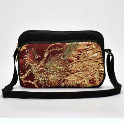 China Waterproof Embroidery Waist Belt Factory Price Canvas Messenger Bag Sequined Satchel For Women for sale