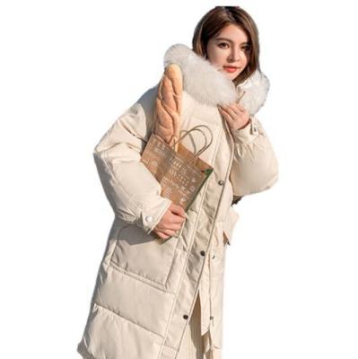 China New Style Big Fur Collar Breathable Long Mid Hooded Slim Fit Warm Down Cotton Coat For Women for sale