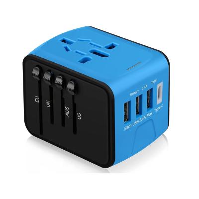 China Commercial Universal International Travel Power Adapter All in One Wall Charger with High Speed ​​Type-C 2.4A 3xUSB 3.0A European Adapter for sale