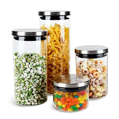 China Sustainable 4 Pcs Storage Jar Set Durable Glass Kitchen Storage Jars With S/s Lid for sale