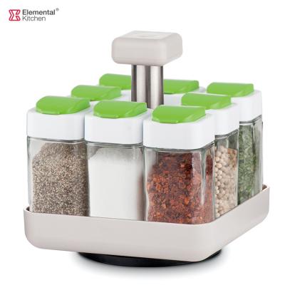 China Sustainable Easy View Design Kitchen 100ml Glass Spice Bottle Storage Jar Set Plastic Lid Square Spice Jars Container Bottle And Rack for sale