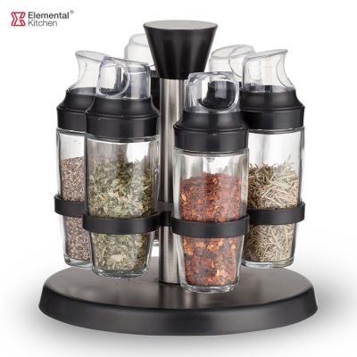 China Viable Revolving Glass 90ml Spices Seasoning Jar Rack 6 Pcs Set Spice Bottle Revolving Jars Rack Spice Container Kitchen for sale