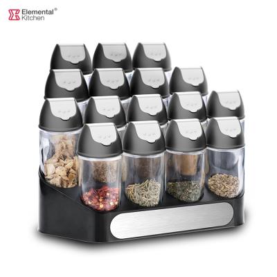 China Sustainable 16 Jars 100ml Glass Bottles Spice Rack Spice Rack Kitchen Set Seasoning Storage Spices Dispenser Container With Labels for sale