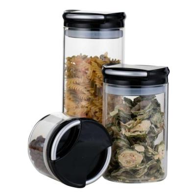 China Sustainable New Design 3 Pcs Glass Sealed Food Storage Jars With Airtight Lid for sale