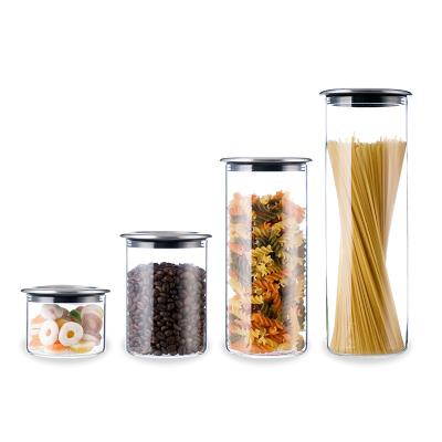 China Sustainable Storage Jar Set , Light Weight Lid Airtight Borosilicate Glass Container Jar Set for sale