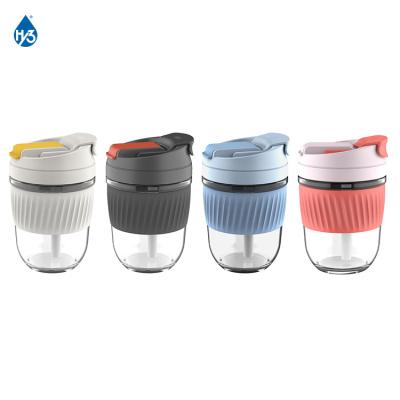 China HY3 360ML 12oz Viable Manufacturers Wholesale Clear Glass Tumbler Coffee Mugs With Double Mouth Drinking Lid And Straw for sale