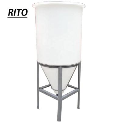 China Pe Sustainable Plastic Open Top Cone Bottom Tank With Steel Rack for sale