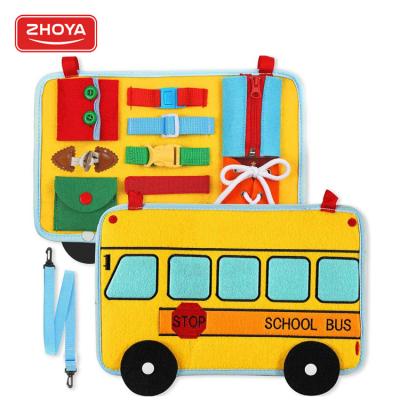 China High Quality Toddler Loop Toys 12 Basic Skills Activity Felt School Bus Kids Educational Learning Toys Felt Busy Montessori Board for sale