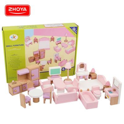 China Zhorya High Quality Children Other Pretend Play Wooden Toys Accessory Set Miniature Dressing Table Doll Bedroom Furniture Toys For Girls for sale