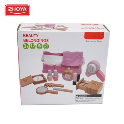 China Zhorya Popular Amazon Pretend Play Toys Girls Gift Makeup Cosmetics Set Wooden Toys For Children With Bag 23*19*7.5cm for sale