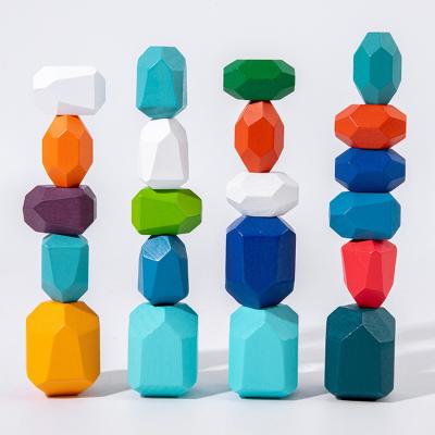 China Safety Custom 21 PCS Rainbow Simulation Stone Building Blocks Balancing Stacking Game Baby Imagination Educational Toys for sale