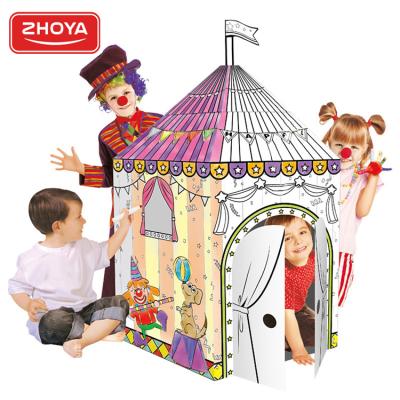 China Cartoon design novelty hot sale high quality paint tent with door doodle cottage diy painting toys for kids for sale