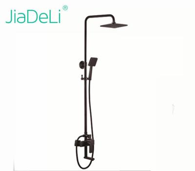 China With Sliding Bar With Sliding Bar 737 Rain Shower Set Black Brass Bathroom Shower Mixer Set for sale