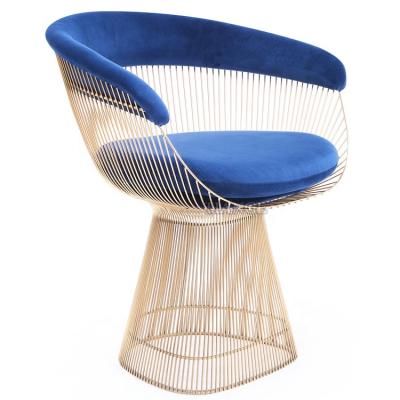 China Contemporary Classic Modern Luxury Gold Metal Wire Stainless Steel Brass Upholstered Velvet Dining Armchair for sale