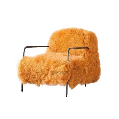 China Contemporary Luxury Real Wool Fur Metal Accent Furniture Designer Living Room Leisure Chair by Paola Navone for sale