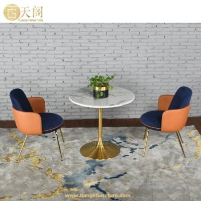 China Modern Dining Table Dining Room Furniture Round Tulip Brass Base White Marble Dining Table for sale