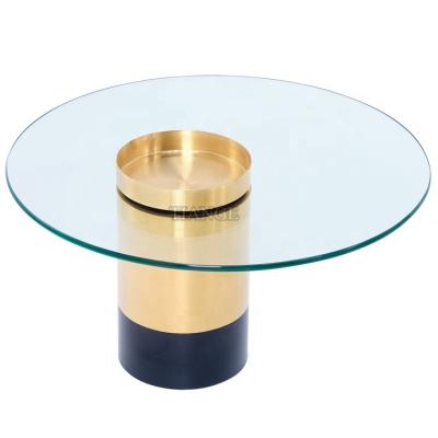 China Modern classic designer living room LUXURY table sets gold stainless steel round glass top coffee table for sale