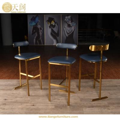 China Park Place Gold Iron Blue Gold Style Luxury Barstool Furniture Italian Leather Bar Stool Counter for sale