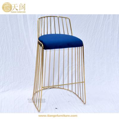 China Bar Chair Furniture Luxurious Chrome Stainless Steel Wire Brass Bar Stool With Backrest for sale