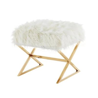 China Modern Design Furniture Stainless Steel X-Legs Modern Design Chrome Della Faux White Fur Ottoman for sale