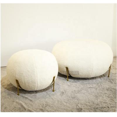 China Modern Modern Metal Brass Frame Antique Living Room Furniture Geo Fur Wool White Pouf Stool for sale