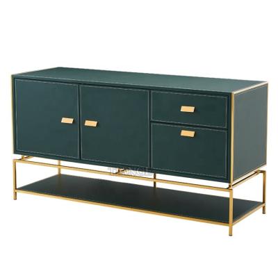 China Mid Century Design Luxury Modern Contemporary Living Room Furniture Leather Cabinets Brass Sideboard for sale