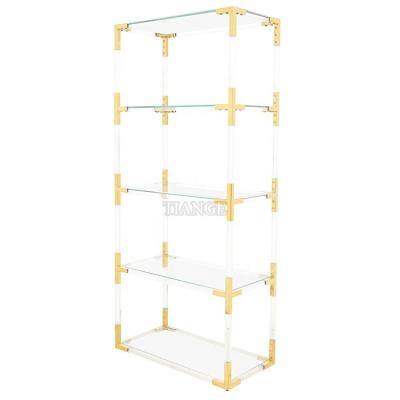 China Italy Gold Style Cheap High Quality Modern Price Stainless Steel Carroll Safavieh Acrylic Glass Bookshelf for sale