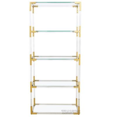 China Modern Iconic Italian Contemporary Crystal Clear Acrylic Jacques Bookshelf Design Furniture Gold Stainless Steel Shelves for sale