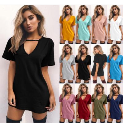 China Hot Selling Wholesale Breathable 1 Piece Women's Short Dresses Long Dress T-shirt Fabrics Tee Dress for sale