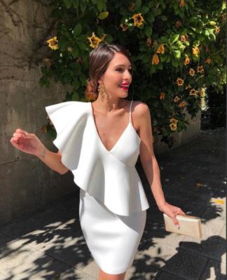 China 2020 Breathable Elegant Vintage Dress One Shoulder White Short Lady Party Wear Gowns Cocktail Dresses For Woman for sale