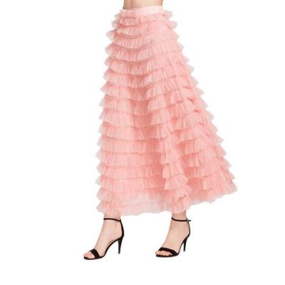 China 100% Polyester Anti-static Women's New Waist Bow Decoration Fashion Pleated Tulle Skirt for sale