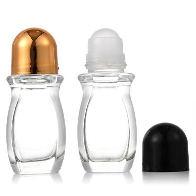 China Wholesale Cosmetic Clear 50ml Roll On Bottle With Cap Rollball Perfume Bottle Plastic Cosmetic Glass Bottle for sale