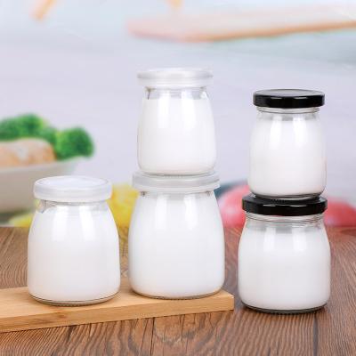 China Eco Friendly Beverage Clear Round Recycled Milk Yogurt Pudding Glass Bottle Empty Glass Bottle Suppliers for sale