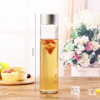 China 800ml Empty Clear Glass Beverage Mineral Water Beverage Bottle With Plastic Cap For Drinking for sale