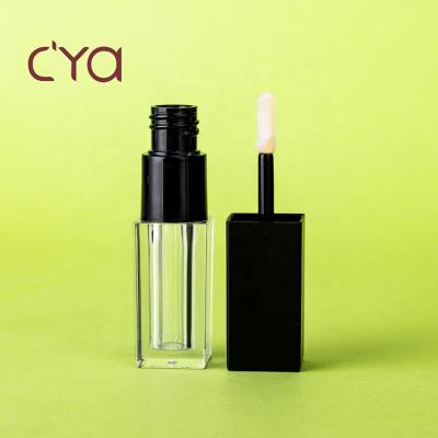 China CAIYA Fashionable Square Empty Matte Lip Gloss Tubes Clear Container Black Lip Gloss Cosmetic Packaging Custom Packaging for sale