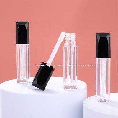 China CAIYA PACK Fashionable Wholesale Black Plastic Clear Unique Single Tube Personalized Lip Gloss Tubes Sample 1ml Mini Lip Gloss Packaging Brush for sale