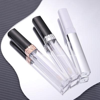 China OEM Cosmetic Luxury Unique Metallic Rose Gold Lip Gloss Tube Black Square Clear Empty Containers 7ml Packaging Custom IP Balm Packaging for sale