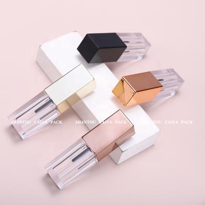 China 3ml Cosmetic Matte Square Black Metallic Gold Rose Gold Lip Gloss Tube Empty Containers Plastic Bottles Wholesale for sale