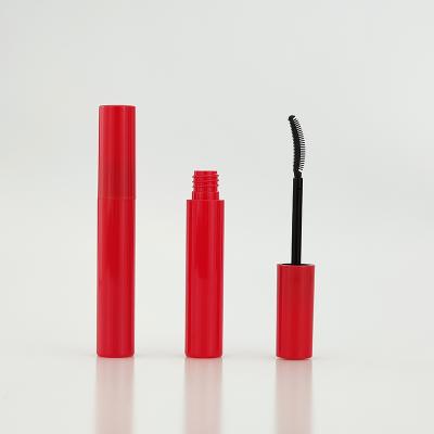 China Fashionable Private Label 8ml PETG Custom Red Round Mascara Eyelash Tubes Packaging With Silicone Brush for sale