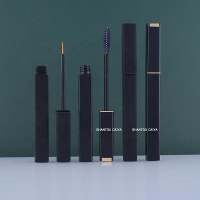 China Custom Unique Elegant Metallic Shiny Gold Makeup Black Thin Liquid Eyeliner Liquid Eyeliner Tubes Square 8.5ml Packaging Mascara Container for sale