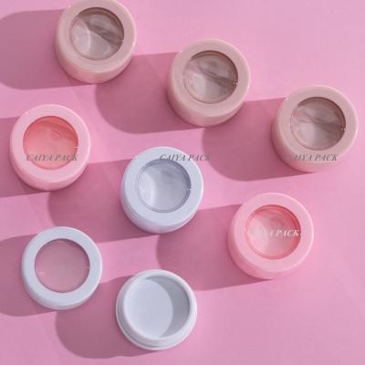 China Recycled Materials Wholesale Pink White Black Plastic Mini Single Empty Round Eyeshadow Press Powder Gel Case Container Lip Scrub Container for sale