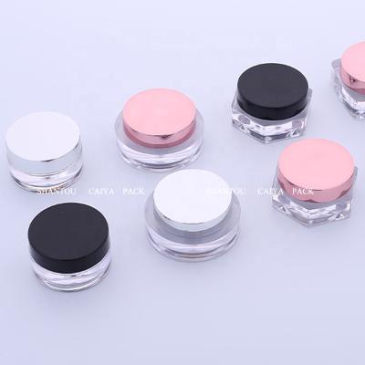 China 5g Mini Round Rose Gold White Black Pink Plastic Hexagon Biodegradable Acrylic Nail Polish Powder Gel Dye Jar Cosmetic Container for sale