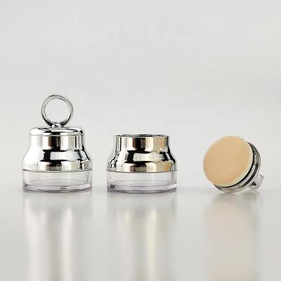 China Fashionable Silver Empty Plastic Round Clear Round Highlighter Bar Powder Jar Container Loose Packing Box With Blow for sale