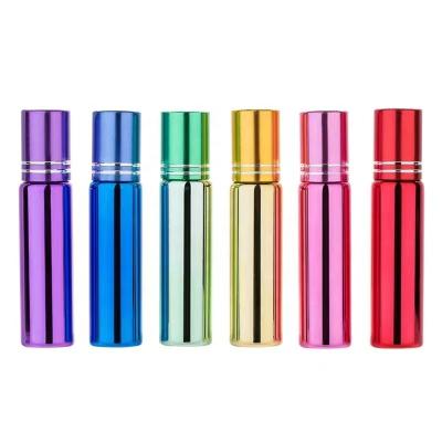 China Cosmetic Ball 10ml Color Essential Oil Glass Bottle Multi Color Customizable Cylinder Steel Ball Cylinder Portable Travel for sale