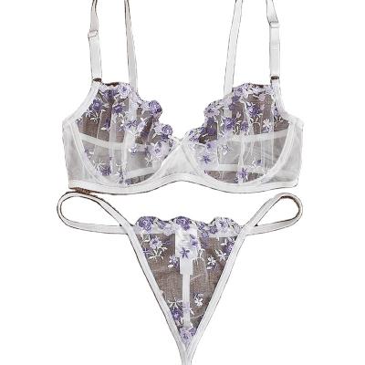 China Breathalbe Lace Border Flowers With Steel Ring Wrap Around Chest Women's Fun Underwear Set for sale